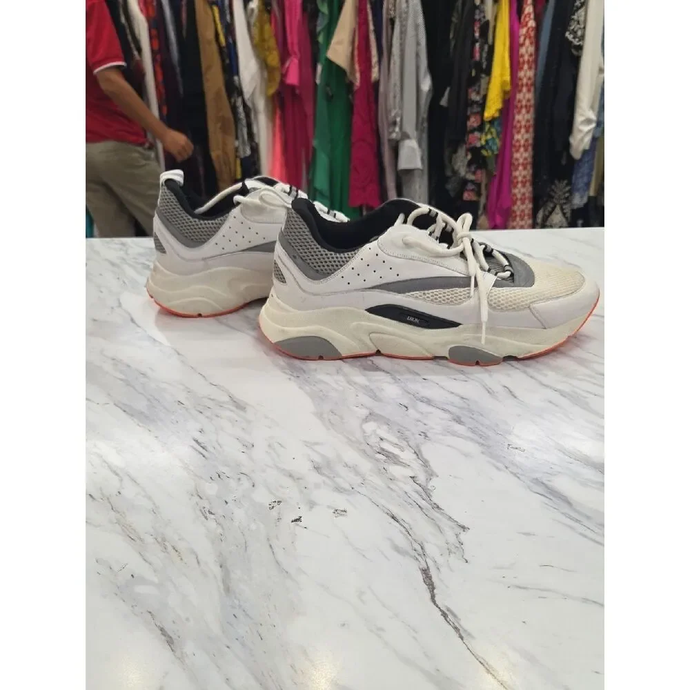 Dior Men’s Athletic Sneakers in White, Gray, Black with Orange Sole